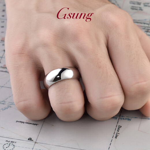 GsunG platinum PT950 plain ring for men and women, large heavy glossy ring, simple and atmospheric, thick platinum aperture ring. Priced by gram, please contact customer service before bidding.