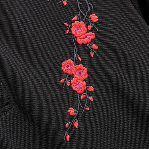 Yihaofeng trendy Chinese style fashion plum blossom embroidered polo shirt men's short-sleeved 2024 summer new style lapel versatile T-shirt trend black L recommended 100-120Jin Jin equals 0.5 kg