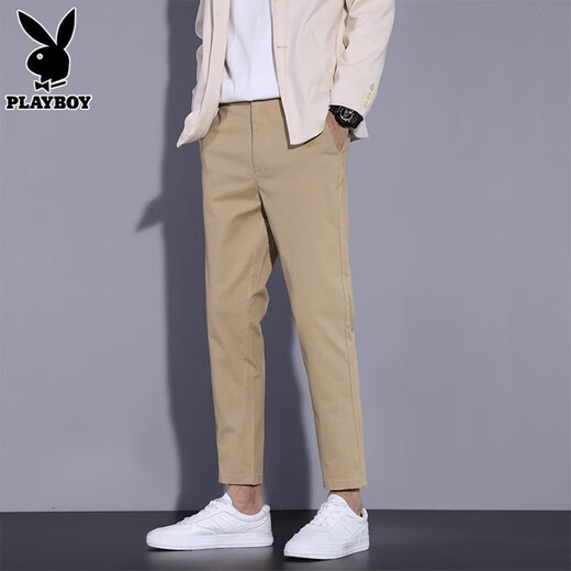 Pantalones casuales playboy pantalones de nueve puntos para hombres 2025 verano delgado y versátiles pequeños pantalones para hombres negocios de pantalones largos formal ropa para hombres 1502 negro [nueve puntos] 30 recomendado [116-120Jin [Jin equivale a 0.5 kg]]