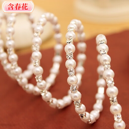 Korean style fashionable multi-layered pearl-encrusted diamond-wrapped spiral bracelet with spring flowers, wide bracelet for women, elastic wide bracelet, main picture