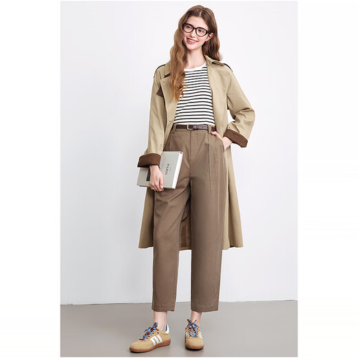 Baitu Betu Women's Clothing 2025 Spring New Windbreaker Fashionable High Imitation Deerskin Velvet Contrast Windbreaker Jacket for Women 2501T50 Khaki XS