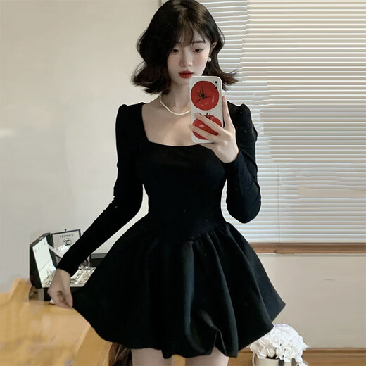 
Miao Yijia puffy skirt dress for women's skirt for winter sexy black dress slim pure and horny princess skirt short skirt black French Hepburn style cute puffy skirt one size [recommended 120 Jin [Jin equals 0.5 kg]]