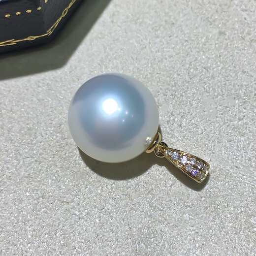 Kuang Yi Cold Light Australian White Pendant Natural Seawater South Sea White Pearl Single Perfect Round Extremely Bright Pearl Diamond 18k Gold Necklace 14mm