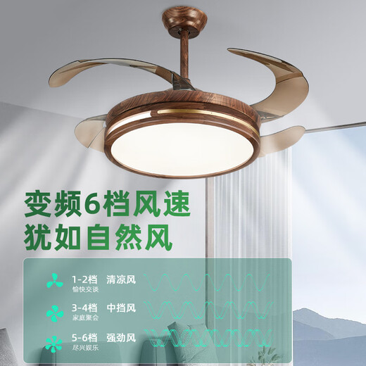 XMSJ定制新中式吊灯隐形餐厅吊扇灯客厅现代led实木风扇吊灯 J9755-长50*宽50CM无极调光