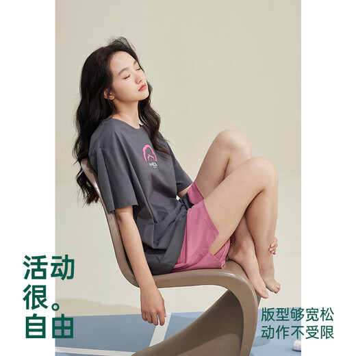 AnZhiBan JuhaoSleep couple pajamas summer cool stretch cotton fashion cartoon casual men and women home clothes can be worn outside brown gray female M