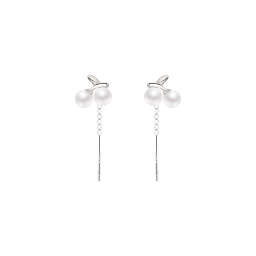 QMXD sterling silver 999 pure silver pearl cherry ear wire women's ear pierced earrings earrings 2025 new imitation pearl gift 999 silver cherry ear wire pair
