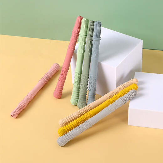 Guanxiangniao Teething Stick Baby Teething Stick Hollow Straw Teether Chewable Child Massage Gum Food Grade Soft Bite Matcha Green*/1pc Silicone Hollow Teether Tube