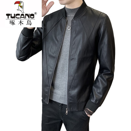 Woodpecker Haining Trendy Spring y Autumn New Leather Chaqueta de cuero Cualro de cuello corto para hombres Traje de béisbol Beaty Lottery Lottery Jacket P719 3xl (145-155Jin [Jin iguala 0.5 kg])