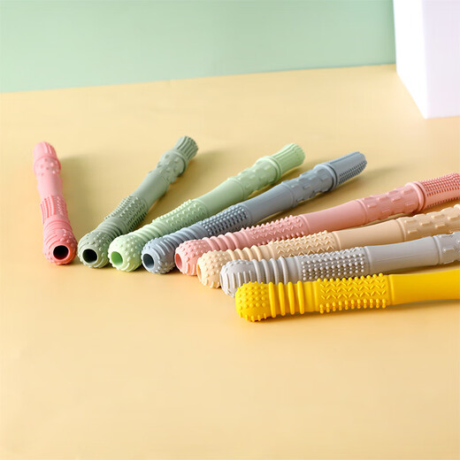 Guanxiangniao Teething Stick Baby Teething Stick Hollow Straw Teether Chewable Child Massage Gum Food Grade Soft Bite Matcha Green*/1pc Silicone Hollow Teether Tube