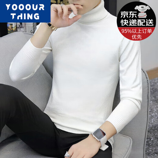 YOOOURTHING秋冬高领毛衣男士加厚衣保暖百搭修身套头针织衫内搭长袖打底衫男 黑色(款) 常规 XL (建议115-140斤)