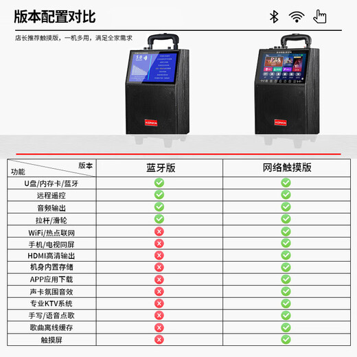 Konka square dance audio with display screen wireless microphone high volume home KTV singing live broadcast karaoke karaoke machine Bluetooth all-in-one video outdoor mobile trolley speaker 20-inch Bluetooth version + 1 microphone