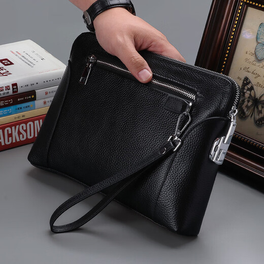 Jinlilai Offizielle Website Fang Ship Shop Flag offizielle Website Handtasche Herren Clutch Bag Herren -Leder Passwort Lock Handtasche Herren Doppel -Clip -Tasche Geschäft Black Schwarz