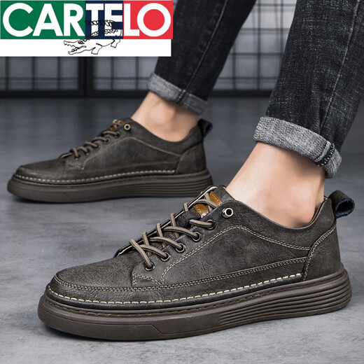 CARTELO crocodile leather sneakers large size summer new men's genuine leather casual leather shoes British business breathable thin non-slip anti-odor black--Four Seasons 36 leather shoe size