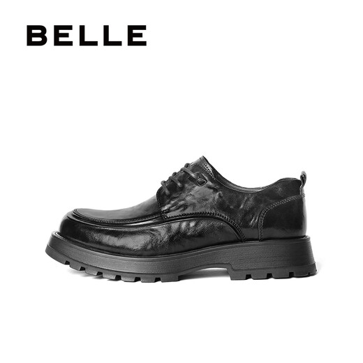 Belle Herrenschuhe Pendeln geschäftliche Lederschuhe plissierte Kuhleder-Leder bequeme dicke Sohle formelle Schuhe A1422AM4 [Vorverkauf] Schwarz-Single 39 (245 mm)