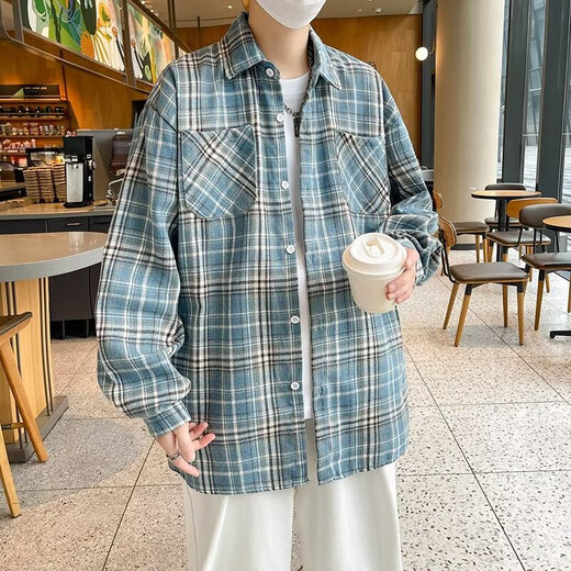 Chemise américaine à manches longues pour garçons Spring and Summer Low Abeld Plaid Shirt Retro Retro Trendy Casual Veste Veste pour hommes Cryz687 Yellow 2xl