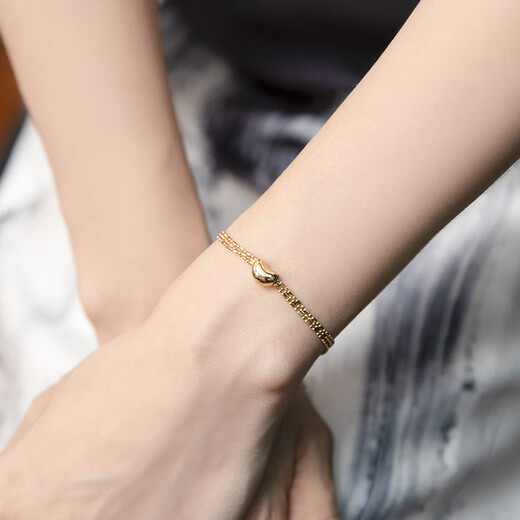 DYN Acacia 18K gold plain gold red bean ins pea pendant sweet cool casual versatile loose bead necklace light gold customized (1 piece) about 0.12g