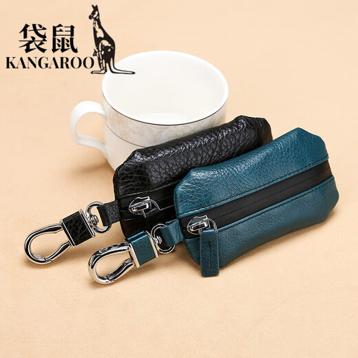 袋鼠（KANGAROO）2025新款升级版真皮车钥匙包牛皮荔枝纹防水拉链汽车通用钥匙套 黑色【防水拉链】