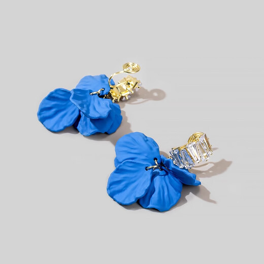
oein without ear piercing [Looking white Klein blue] Flower earrings without ear piercing for women mosquito coil plate earrings blue blue petals [Mosquito coil plate ear clip]