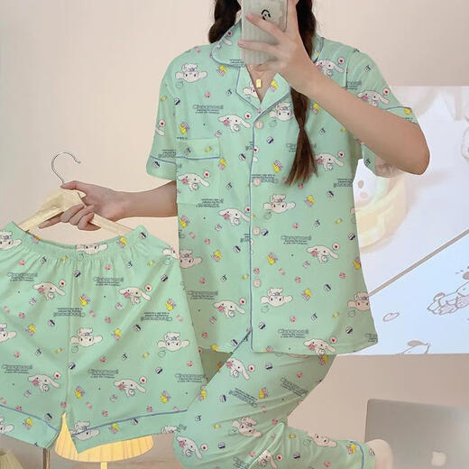 
Jiacao Yugui Dog Pajamas for women in spring and summer long-sleeved trousers shorts cute cartoon student large-size summer home clothing set 14124# Yugui Dog Three-piece Set Y26 M 75-100Jin[Jin equals 0.5 kg]
