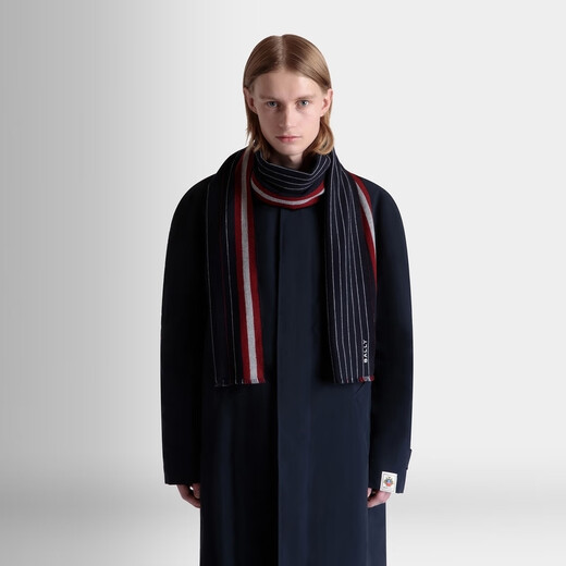 BALLY dark blue color block striped wool scarf 6310303 dark blue 1