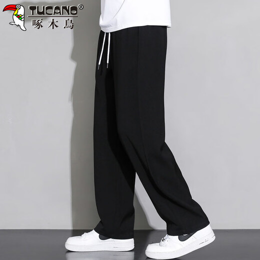 Woodpecker (TUCANO) pants men's spring and summer straight-leg casual pants men's loose draped sports versatile trousers black L