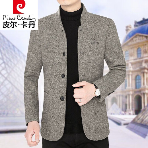 Pierre Cardin sheep woolen jacket men's woolen autumn and winter new style middle-aged jacket casual stand-up collar thickened middle-aged dad's outfit black gray regular 4XL recommended 160-180Jin Jin equals 0.5 kg