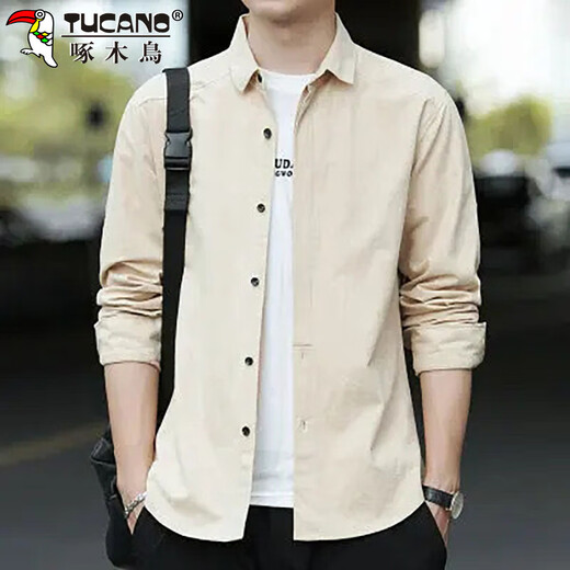 Woodpecker (TUCANO) shirt men's casual long-sleeved shirt men's spring and autumn loose handsome coat tops men's khaki 3XL