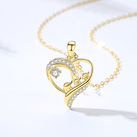 Wanlifu Kreative Liebe S925 Sterling Silber Halskette für Frauen Diamond Herzform Mode drei Elefanten Europäische und amerikanische Schlüsselbeutel Kette grenzüberschreitend Neue Stil D699 Platin (mit Kreuzkette) 925 Silber