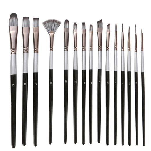 15 Nylon Hair Art Brushes Black Blanc Blanc Nylon Hair Watercolor Brosse argenté Pole noir à huile Brosse Brouss