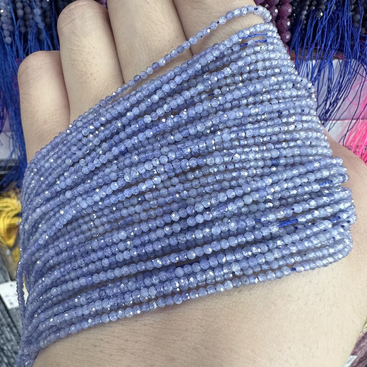 Congye natural tanzanite faceted round beads small particle faceted loose beads crystal cut angle beaded bracelet necklace diy accessories faceted tanzanite 2mm 1 string