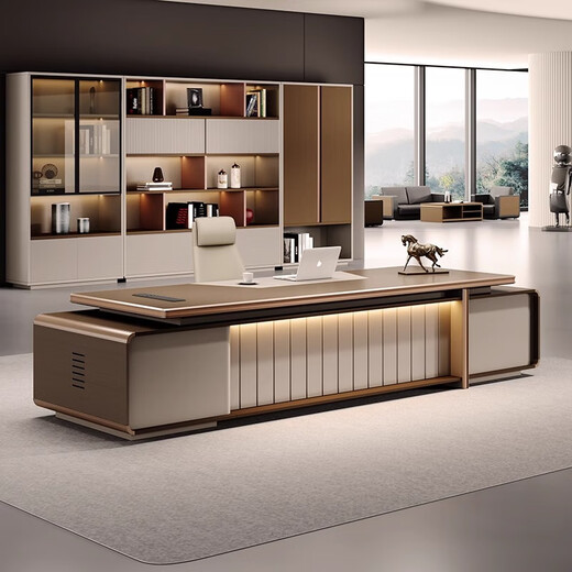 Hongheng Desk Boss Desk High-end President Desk Manager Executive Desk Office Furniture Chairman's Desk Single Chair Combination Material Sample