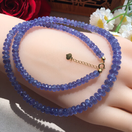 Popu light blue slightly purple tanzanite bead necklace bracelet glossy faceted elegant temperament complements skin tone women Fanta stone moonlight 18 gold faceted tanzanite necklace 4.1-5.8m