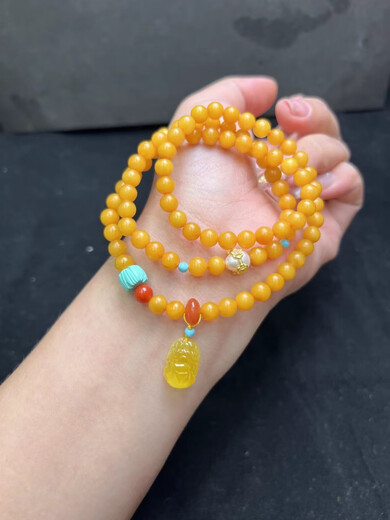 Lierui Natural Beeswax Three Circle Bracelet Beeswax Chicken Oil Yellow Pixiu Turquoise Multi Circle Bracelet Ethnic Style Sweater Chain Autumn and Winter 7mm