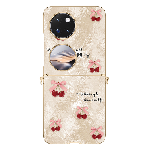 Mixuan [modische Pocket -Version] Vollbildbogenkirsche geeignet für Huawei Pocket2 Mobile Shell Taschen Neue Faltblattschutzgehäuse Frauen Armband Lanyard Ultra dünn [Vollbildbogenkirsch] Bow Diamant Black Short Style + Gold Huawei Tasche 2