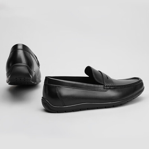 Goldlion off-size men's shoes genuine leather business casual leather shoes men's slip-on soft sole beanie shoes men's hollow black 42