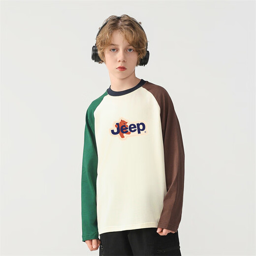 Jeep Kinderkleidung Jungen T-Shirt 2025 Frühling und Herbst neue Kindermädchen Langarm mittlerer und großer Kinder vielseitig einfache lässige langen Särme Nt3892 m weiß 170 cm [Vorgeschlagene Höhe 165-175]