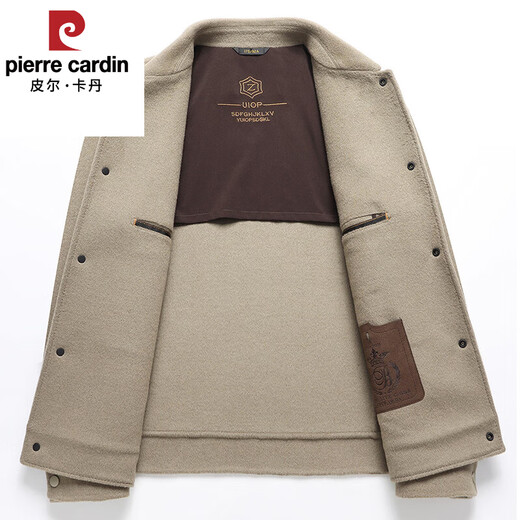皮尔卡丹（pierre cardin）高档羊毛夹克男翻领2024春秋新款中年商务休闲男士羊毛呢子外套 黑色(鹅绒款) M (170)【建议105-125斤】