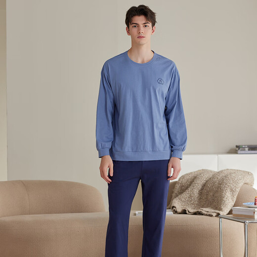 Fenteng Spring and Autumn Couples New Long-sleeved Pajamas Pure Cotton Pullover Women's Round Neck Large Size Men's Youth Cotton Home Clothing Set