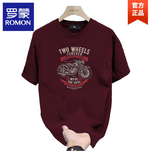 Romon schwerer reines Baumwoll kurzärmeliges T-Shirt für Männer Sommer Retro gutaussehende gedruckte vordere Schulterrunde Halbärmelte T-Shirt 683 Black XL empfohlen 135-150 Jin [Jin ist 0,5 kg]