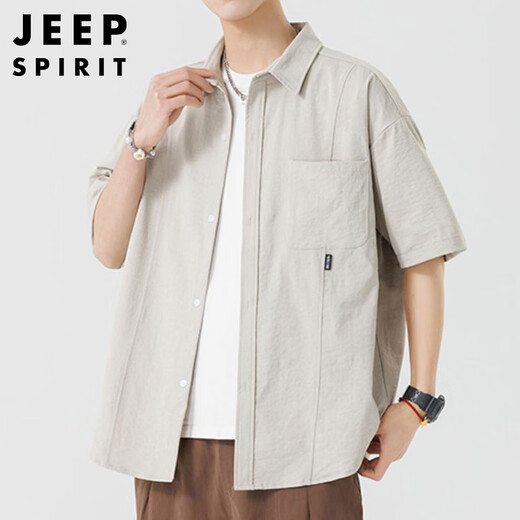 JEEP SPIRIT Jeep Ice Silk Short Sleeve Shirt Men's Summer Casual Half-Sleeve Top Summer Shirt Trendy Cool Jacket