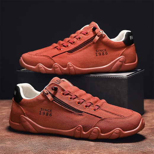 Changxiang Huili Red Canvas Schuhe Herren 2025 Neue Seite Reißverschluss Flachschuhe Frühlingssport und Freizeitschuhe für Männer rot 42