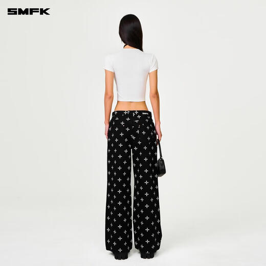 SMFK Cross Classic Wide-Leg Jeans rétro Retro lâche décontracté et polyvalent Xu Jingyun même style PD005BJ / BG / LG / CW Black Garden M