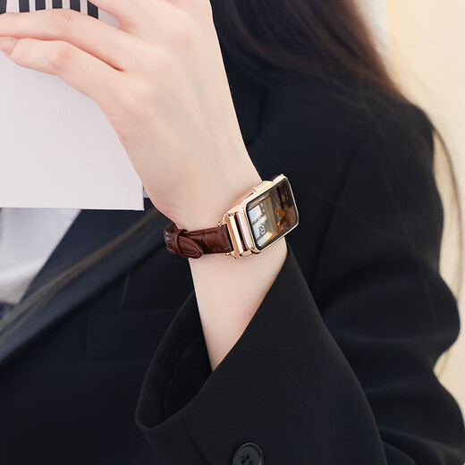 小米手机通用2025新款9pro智能手表女测血压心率健康运动跑步手表 ins竹节黑皮【天气 步数 来电提醒】