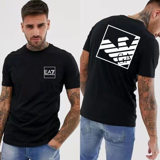Emporio Armani Neu gedrucktes kurzärärmiges T-Shirt EA7 Herren-halbärmeliger purer Baumwollbasishemd Trendy Sommer Herren Top White 683 m