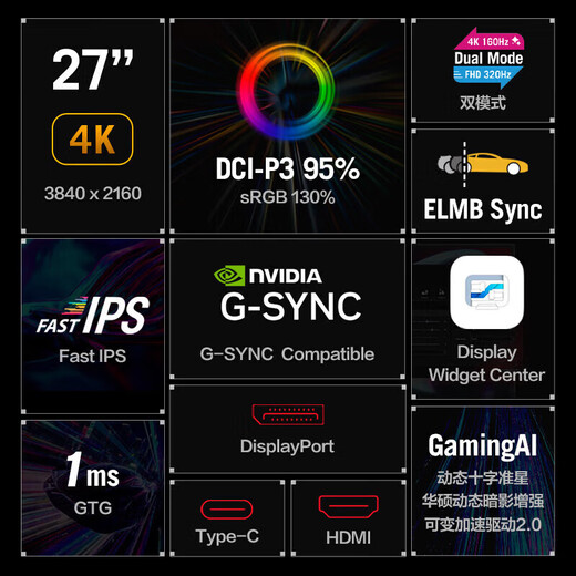 ASUS (ASUS) Национальная субсидия ROG XG27UCG-W JUE SHEN 27 Pro Blowing White 27-дюймовый монитор 4K160 Гц двойной режим 1K320 HDR400 божественный свет Синхронный HDMI2.1 4K160HZ XG27UCG-W JUE SHEN PR PR PR PR PR