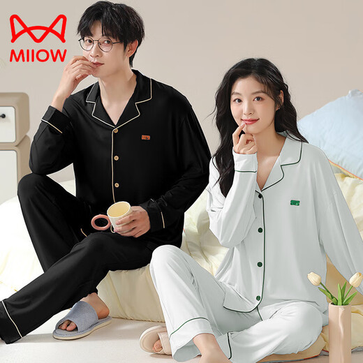 Cat Man (MiiOW) Spring, Summer, Autumn and Winter Modal Couple Pajamas Women's Long Sleeve Pants Casual Simple Four Seasons Men's Home Clothing Suit AM-Female 35171 Male 35172 XL Male (125-150Jin Jin equals 0.5 kg)