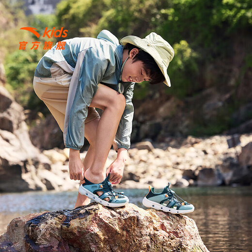 ANTA Children's Sandals Men's and Women's Shoes 2025 Summer New Breathable Water and Land Tracing Shoes Beach Shoes Men's Sage Green/Fish Eye Green-5 39 Shoe Inner Length 24.5cm