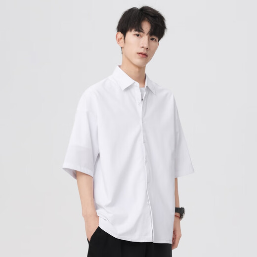Homlean japanisches literarisches kurzärärmiges Hemd Herren Frühling und Sommer Feste Farbe Basic cool