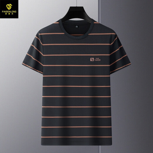 Paisenlong high-end men's clothing brand POLO shirt men's lapel summer new style youth and middle-aged business casual striped short-sleeved T-shirt 6193-Military green 48 M