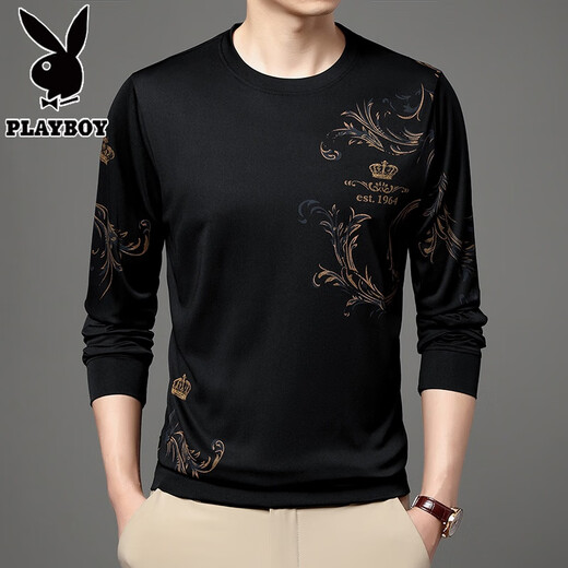 Playboy, de mediana edad y jóvenes de seda de hielo de verano de verano para hombres, cuello redondo delgado 2025, nueva camiseta de la base de la base de hombres de mediana edad B6627 Upper Green M 165/105/48100-120Jin [Jin equivale a 0.5 kg]